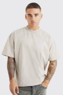 Mens Sand Oversized Extended Neck Heavy T-Shirt