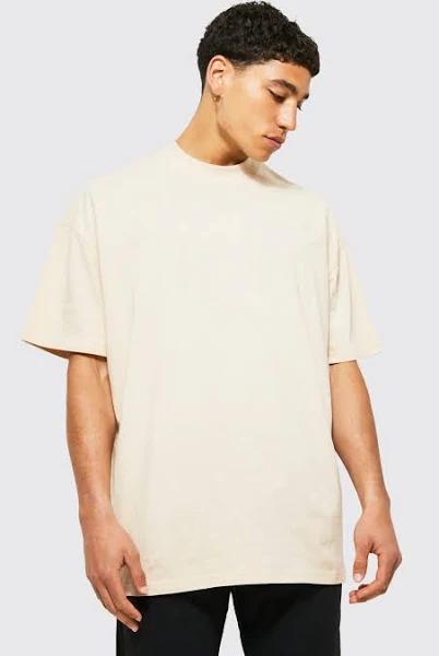 Mens Sand Oversized Extended Neck T-Shirt