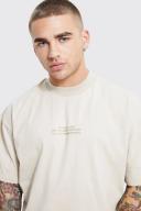 Mens Sand Oversized Heavyweight High Build Text T-Shirt