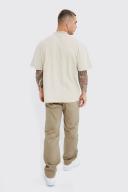 Mens Sand Oversized Heavyweight High Build Text T-Shirt