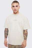 Mens Sand Oversized Heavyweight High Build Text T-Shirt