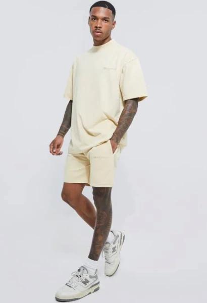 Mens Sand Oversized LMTD T-Shirt & Gusset Crotch Short Set