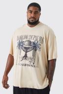 Mens Sand Plus Oversized Extended Neck Palms T-Shirt