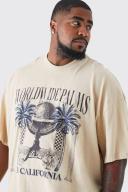 Mens Sand Plus Oversized Extended Neck Palms T-Shirt