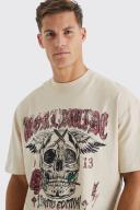 Mens Sand Tall Oversized Heavyweight Skull Print T-Shirt