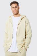 Mens Sand Tall Regular Fit Zip Through Hoodie