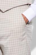 Mens Sand Tapered Check Suit Trousers