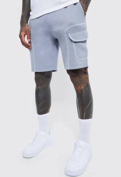 Mens Slate Blue Loose Slanted Cargo Jersey Short