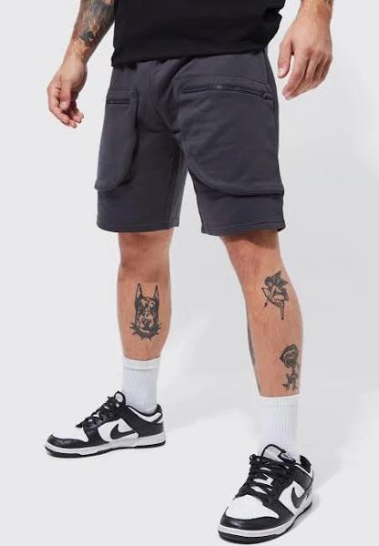 Mens Slate Blue Relaxed Fit Mid Length 3D Pocket Cargo Short
