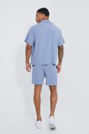 Mens Slate Blue Short Sleeve Boxy Crinkle Shirt & Short