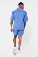 Mens Slate Blue Short Sleeve Drop Revere Satin Shirt and Short Set