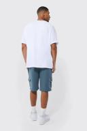 Mens Slate Blue Tall Loose Fit Multi Cargo Topstitch Short