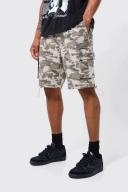 Mens Stone Elastic Relaxed Camo Toggle Hem Cargo Short