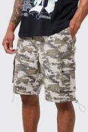 Mens Stone Elastic Relaxed Camo Toggle Hem Cargo Short