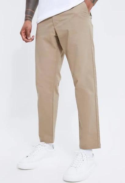 Mens Stone Fixed Waist Slim Cropped Textured Chino