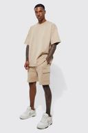 Mens Stone Loose Fit Panelled Cargo Shorts