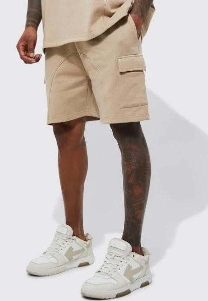 Mens Stone Loose Fit Panelled Cargo Shorts