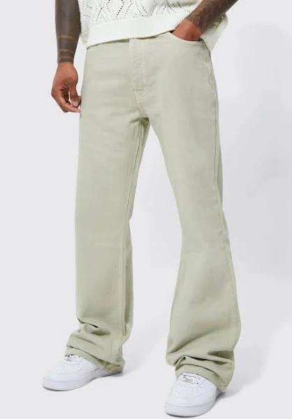 Mens Stone Overdyed Baggy Flare Jeans