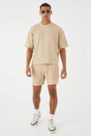 Mens Stone Oversized Boxy Waffle T-Shirt & Short Set