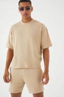 Mens Stone Oversized Boxy Waffle T-Shirt & Short Set