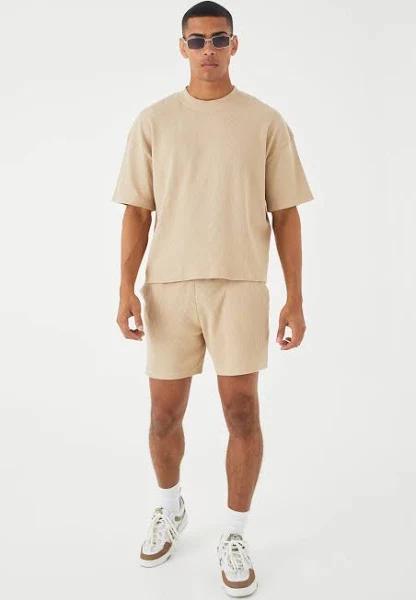 Mens Stone Oversized Boxy Waffle T-Shirt & Short Set