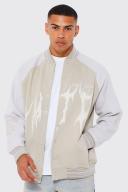 Mens Stone Oversized Contrast Sleeve Jersey Bomber Jacket