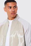 Mens Stone Oversized Contrast Sleeve Jersey Bomber Jacket