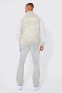Mens Stone Oversized Contrast Sleeve Jersey Bomber Jacket