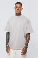 Mens Stone Oversized Extended Neck Heavy T-Shirt