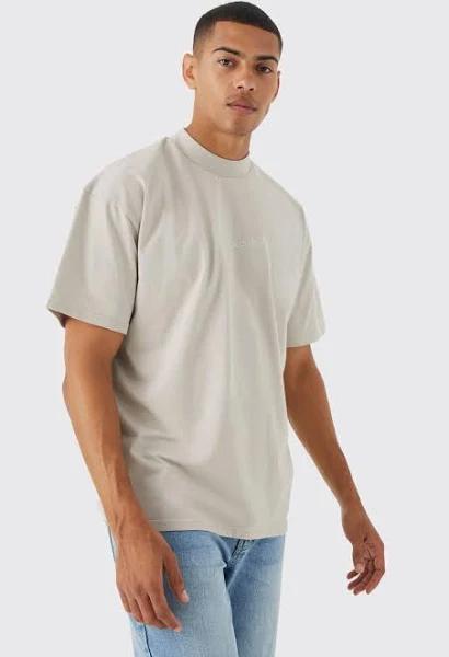 Mens Stone Oversized Heavyweight Extended Neck T-Shirt
