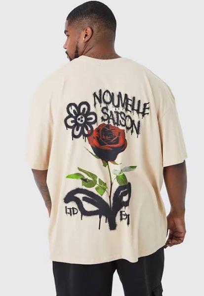 Mens Stone Plus Oversized Pixilated Graffiti Floral T-Shirt
