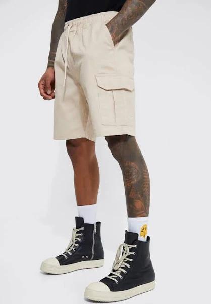 Mens Stone Relaxed Elastic Waist Cargo Short