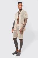 Mens Stone Short Sleeve Open Weave Shirt and Short Set