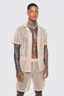 Mens Stone Short Sleeve Open Weave Shirt and Short Set