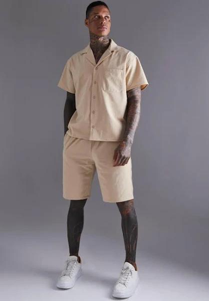 Mens Stone Short Sleeve Revere Boxy Technical Shirt & Short Set