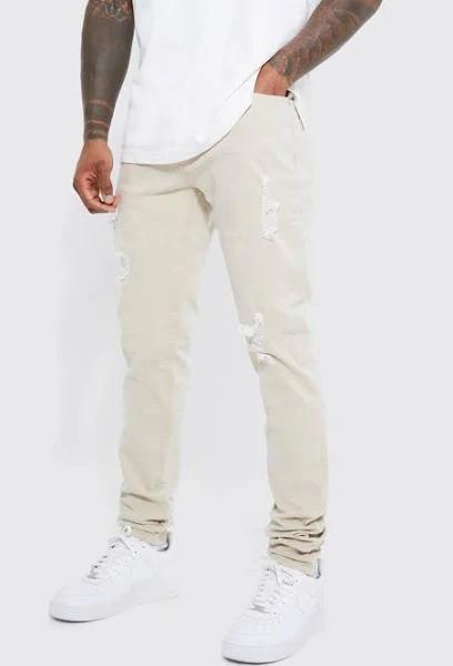 Mens Stone Skinny Stretch Stacked Overdye Jeans