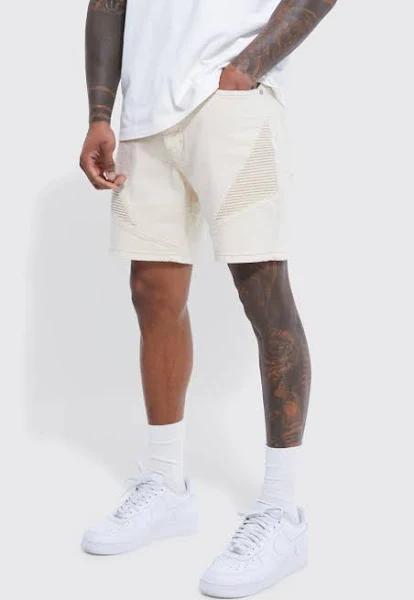 Mens Stone Slim Stretch Biker Detail Denim Shorts
