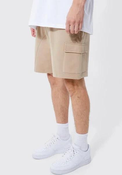 Mens Stone Tall Loose Fit Panelled Cargo Shorts