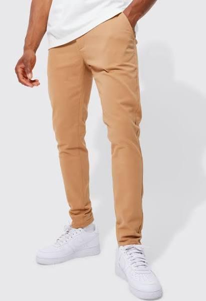 Mens Tan Fixed Waist Skinny Chino Trouser