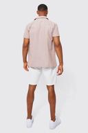 Mens Tan Short Sleeve Textured Smart Stripe Shirt