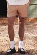Mens Taupe Elastic Waist Comfort Cargo Linen Short
