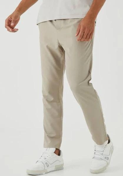 Mens Taupe Elasticated Tapered 4 Way Stretch Smart Trousers