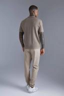 Mens Taupe Mini Lightweight Striped Texture Knitted Polo