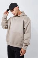Mens Taupe Oversized Boxy Bonded Scuba Hoodie