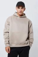 Mens Taupe Oversized Boxy Bonded Scuba Hoodie
