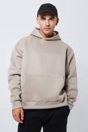 Mens Taupe Oversized Boxy Bonded Scuba Hoodie