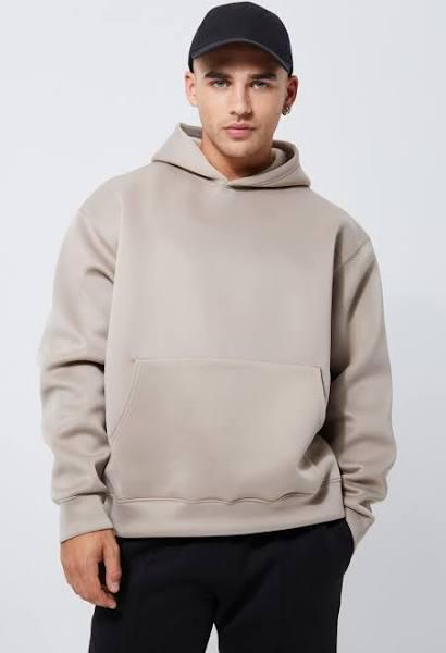 Mens Taupe Oversized Boxy Bonded Scuba Hoodie