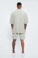 Mens Taupe Oversized Boxy Herringbone Shirt and Short Set
