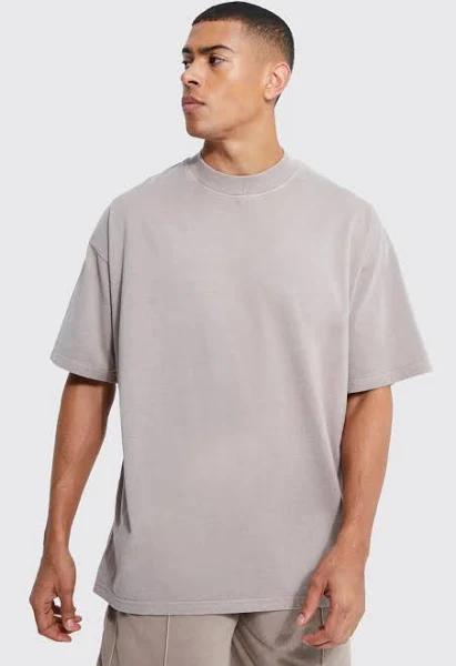 Mens Taupe Oversized Heavyweight Washed T-Shirt