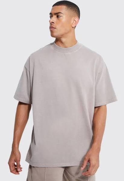 Mens Taupe Oversized Heavyweight Washed T-Shirt